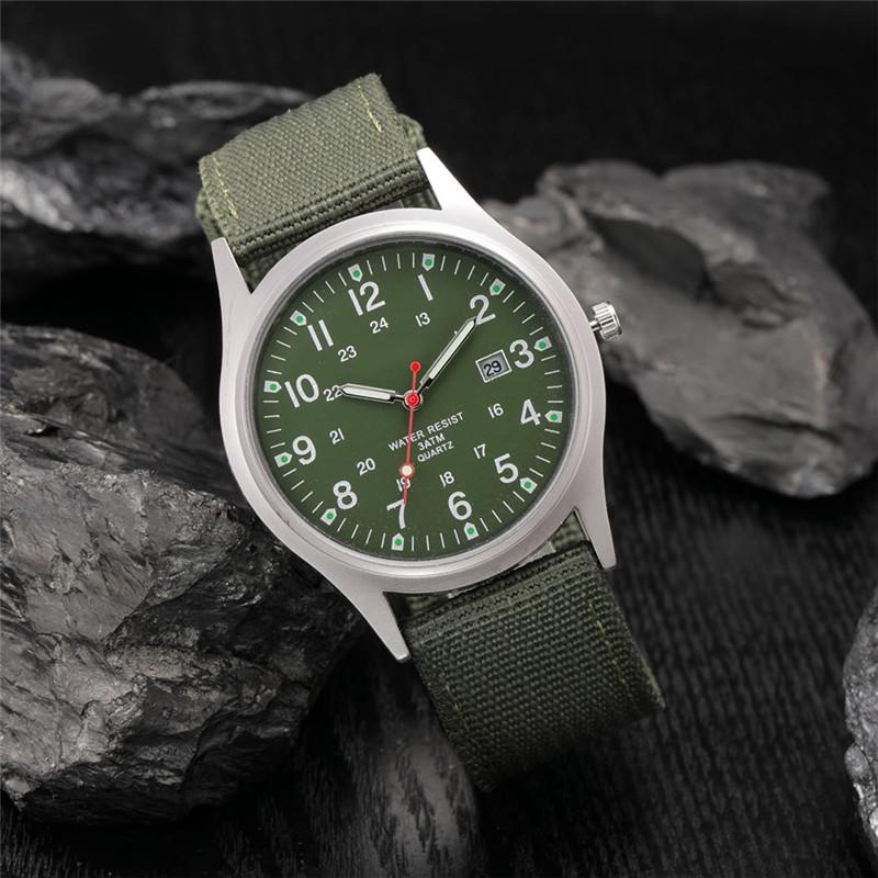 1pc / Lot Cheap Watches For Men Fashion Nylon Band Military Army Sports Date Quartz Watch Erkek Barato Saat Reloj Hombre Black