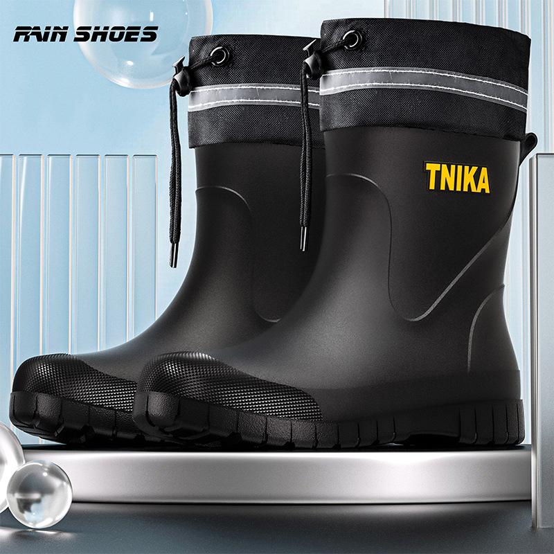 Herren Regenstiefel Mode Mid-Calf Gummistiefel Rutschfest Angelstiefel für Herren Wasserdicht Outdoor Mittelhochschaft Radfahren Gummischuhe