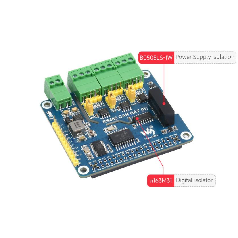 Raspberry Pi RS485 CAN HAT (B) 2-Ch RS485 1-Ch CAN Industrial Grade Isolation Protection for Raspberry Pi