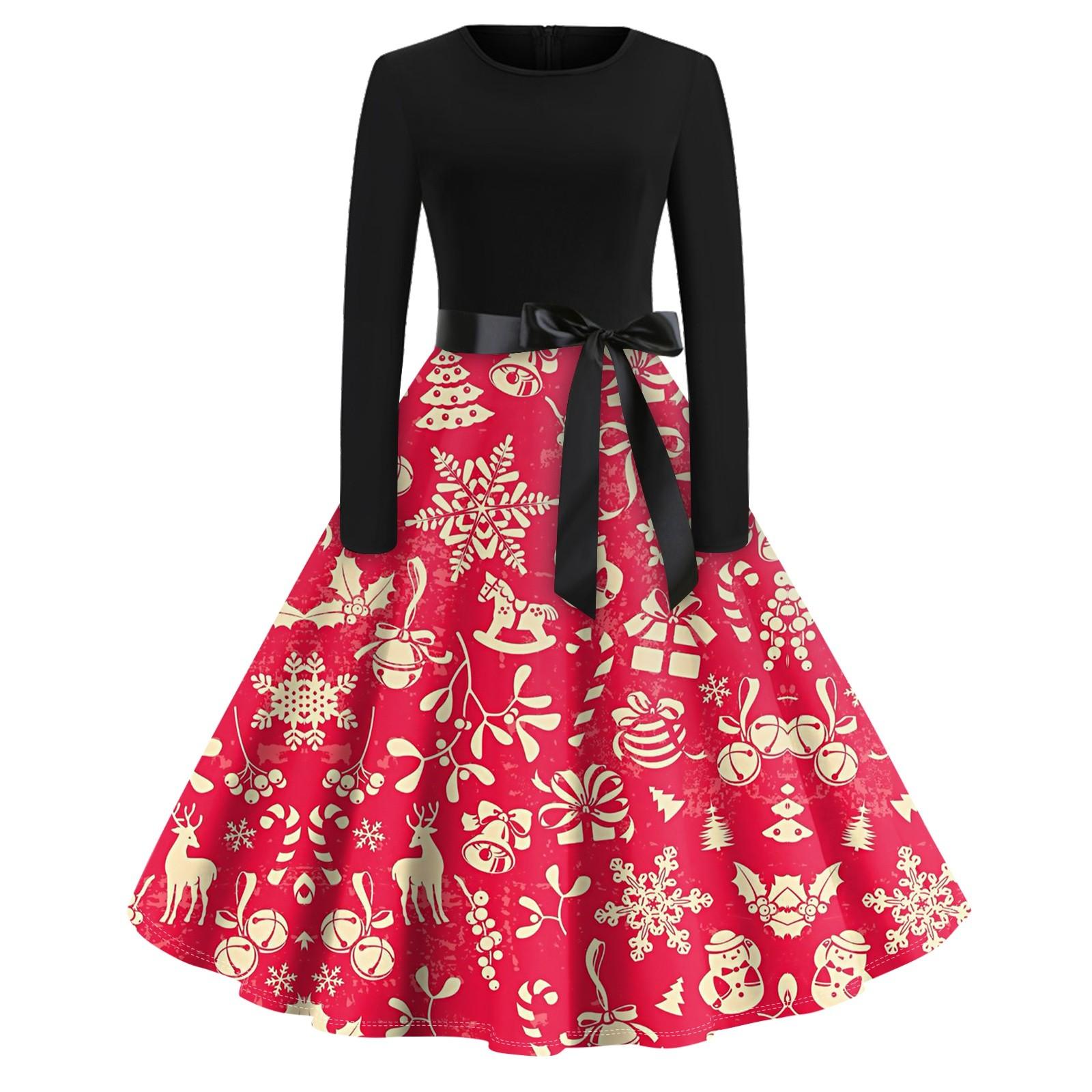 Рождественское платье с расклешенным принтом для женщин — фото 6
