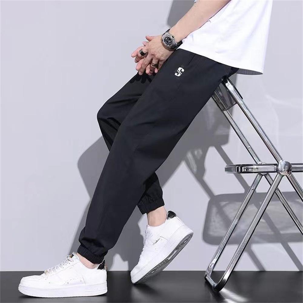 Ice Silk Pants Men's Fashion Brand Loose Leg Tie Sports Quick Drie Summer Thin Breathable Cropped Casual Pants