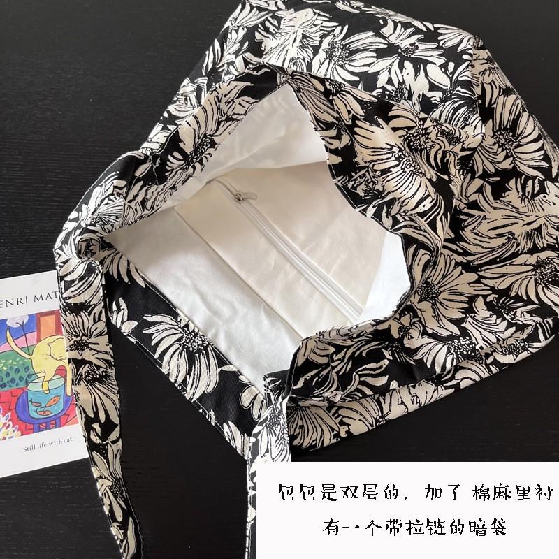 

Новая черная хлопковая сумка с китайским цветочным узором Ленивый Ретро Универсальная Льняная Наплечная Сумка через плечо Большой вместимости Женская