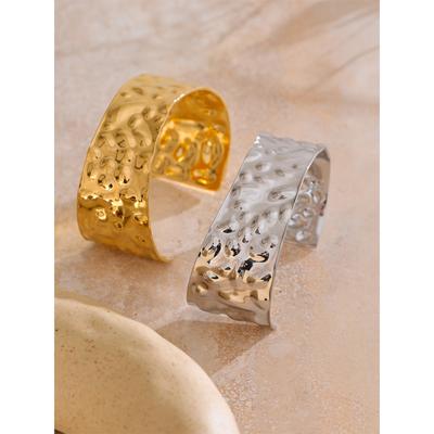 Yhpup 65mm Stainless Steel Metal Hammer Wide Open Bracelet Bangle Gold & Platinum Plated Waterproof Summer Wear Wrist Jewelry