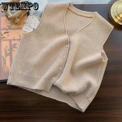 Colete Tricotado Feminino Casaco Outono Casual Camisola em Camadas Elegante Cor Sólida Sem Mangas Suéter Moda