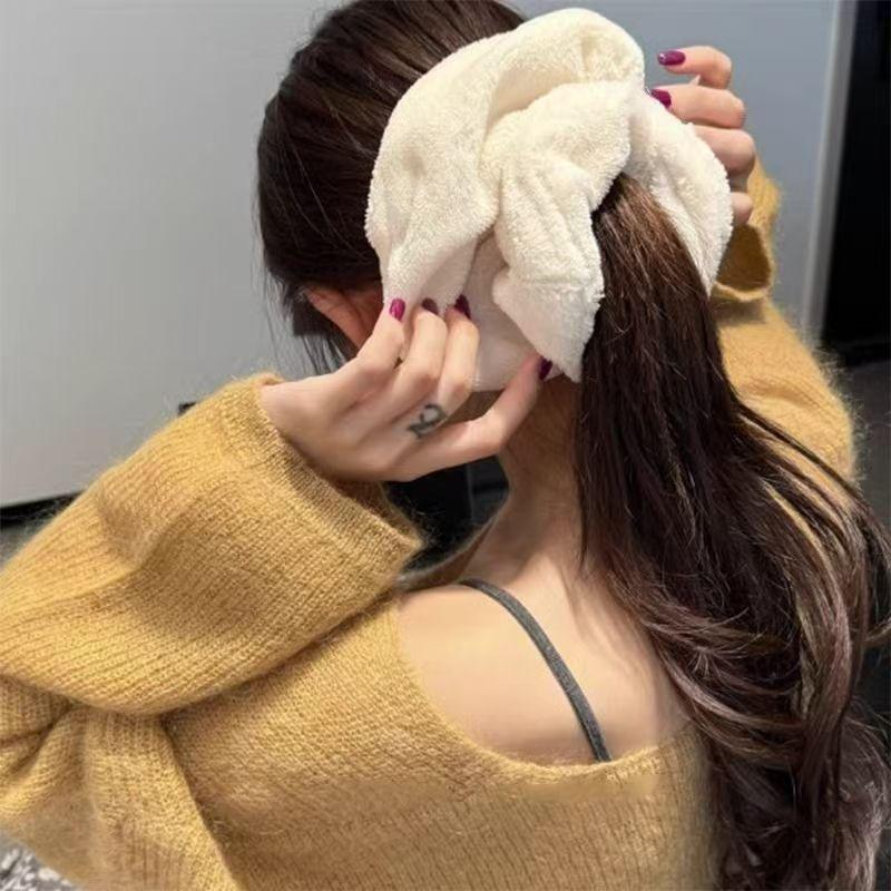 Super Absorbent XL Plush Hair Towel Scrunchie - Gentle, Damage-Free, Dual-Use for Hair & Face Washing