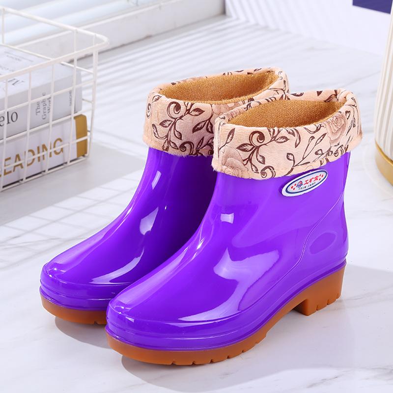 Fashion cotton water shoes adult rain shoes women's thickened rain boots rainy days fleece thermal rubber shoes overshoes non-slip