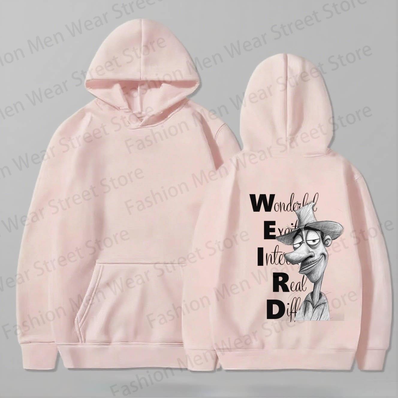 Men s Cotton Hoodie For Autumn & Winter With Eye-Catching  WEIRD  Lettering And Quirky Cartoon Character Design S