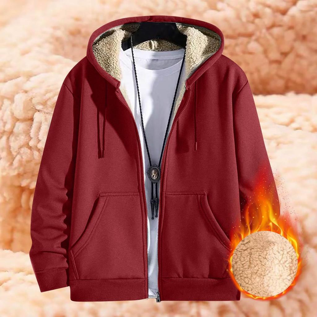 Cappotto invernale caldo da uomo, cardigan in pile di agnello, felpa con cappuccio, giacca spessa, felpa con cappuccio casual, cappotto con cappuccio in peluche