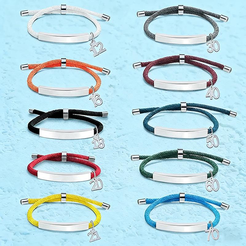 Multi-color Engravable Stainless Steel Bracelet with Number 16 Charm