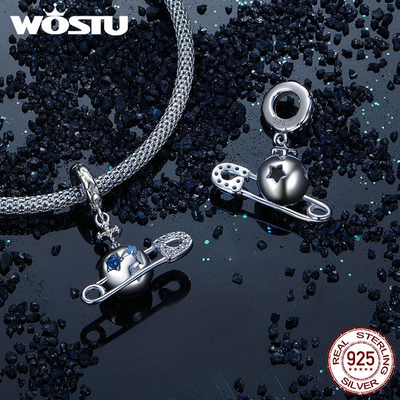 WOSTU 925 Sterling Silver Planet Astronaut Rocket UFO Moon Charms Beads Pendant Fit Original Bracelet Necklace For Women Jewelry