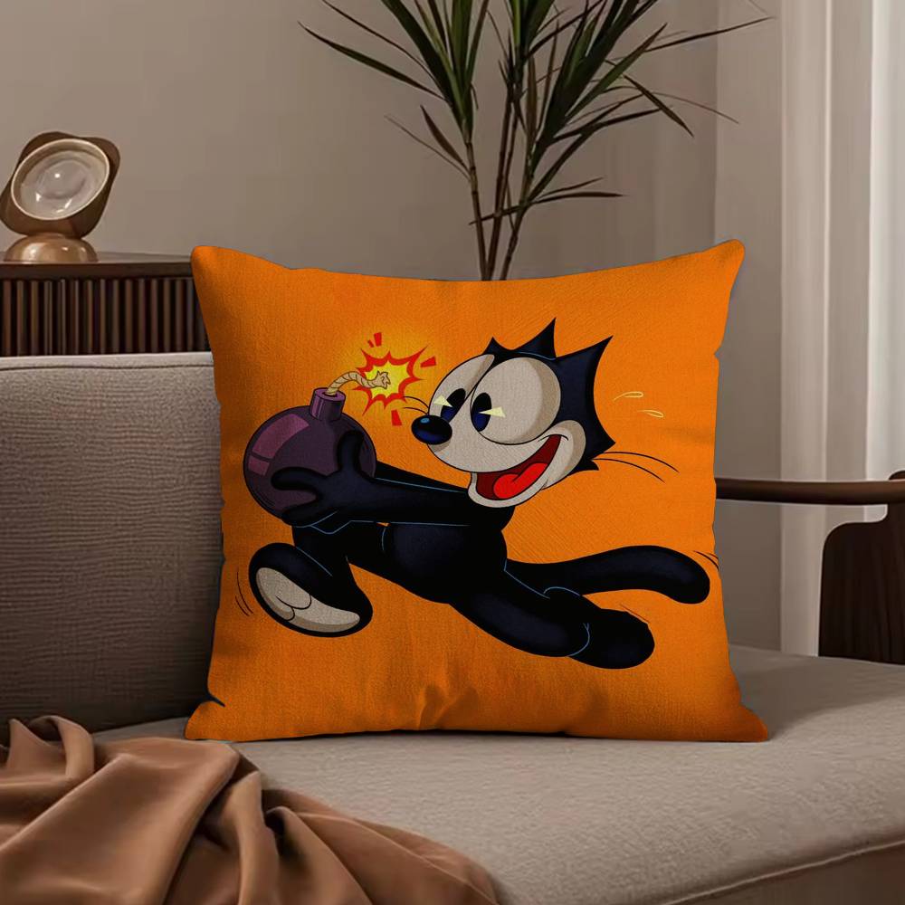 F-Felix The Cat Exquisite Pillow Case Anti-dustmite Pillowcase Invisible Zipper Silky Short Plush Sofa Cushion Cover