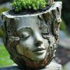 Resin Crafts Girl Face Flowerpot Funny Figure Planter Tree Stump Girl Pot  Living Room Decoration