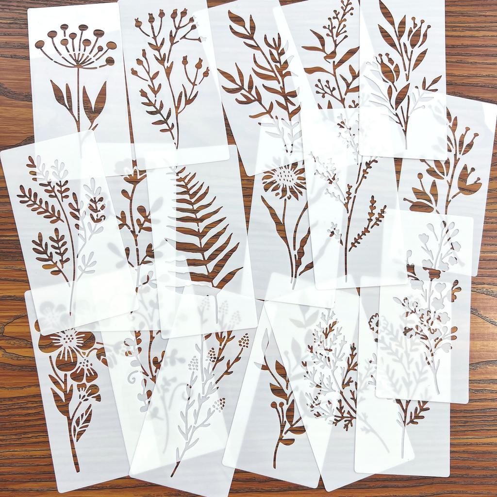 18 st DIY Mallar för Blomstermålning, Återanvändbara Plastmallar för Trä, Tyg, Papper - Hantverksmaterial för Spraymålning och Klotter