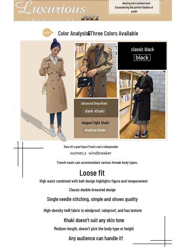 Damen Herbst Midilanger Trenchcoat - 2025 Schlankmachende Überknie-Übergröße Jacke