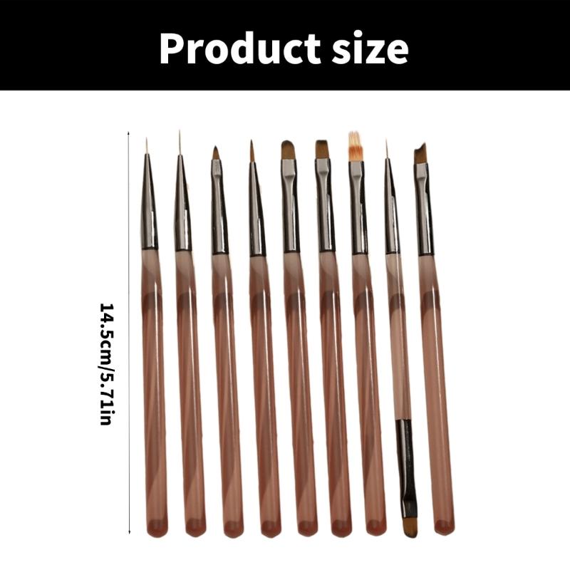 Multipurpose Nail Brush Kit 9Pcs Salon Quality Tools With Soft Nylon Hairs Comfortable Grip for Precise Nail Design