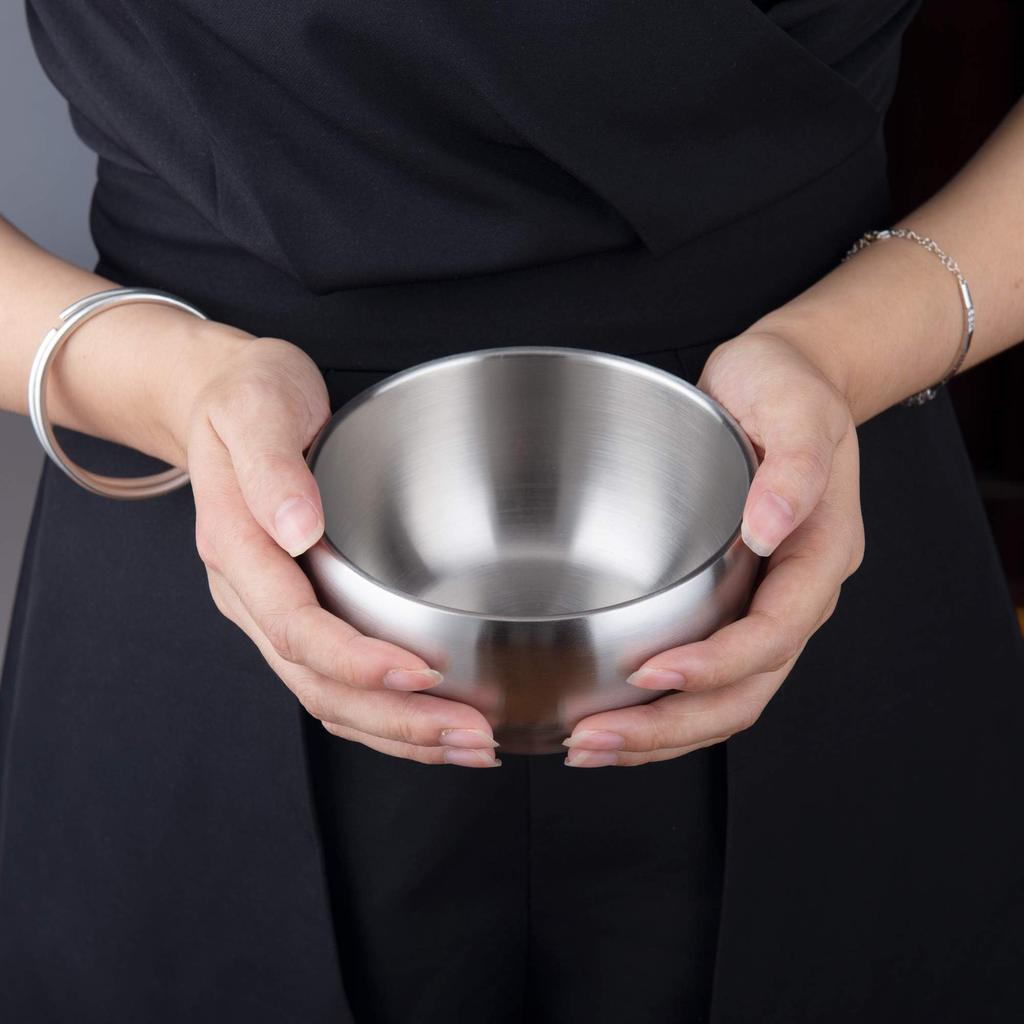 IMEEA Stainless Steel Ramen Noodle Bowls for Udon and Tableware for Oyakodon and Egg Insulated and Set of Silver Double-Walled Bowls, 12cm, Bowls,