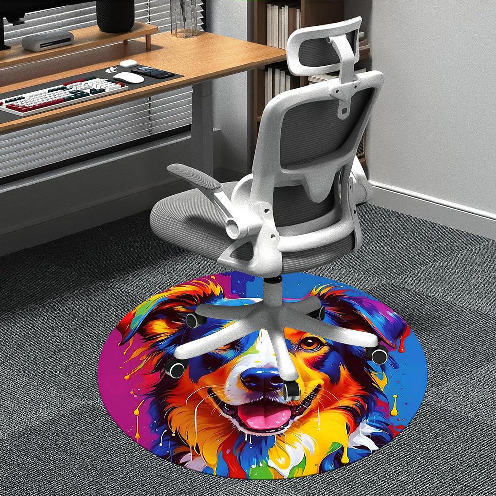 

1pc Doodle Pet Office Round Area Rug, Mat Suitable ForOffice, Under Office Chairs Bedroom Living Room Home Decor, Room Deco 80cm