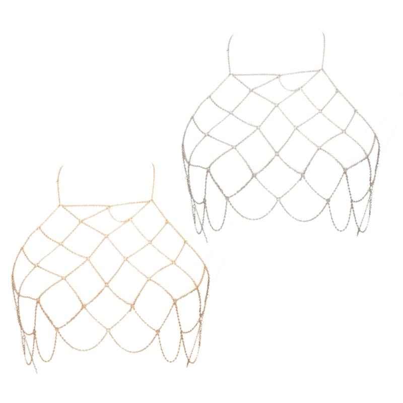 Mesh Body Chain Handmade Chest Chain Sexy Beach Bikini Bra Chain Harness Belt Body Accessories for Women and Girls