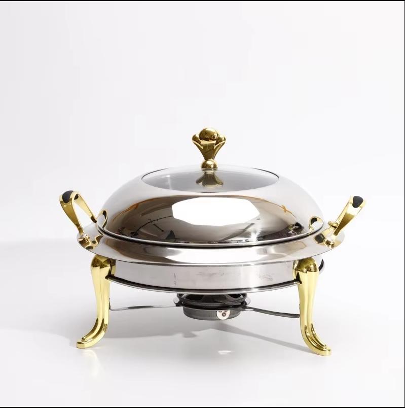 Silber/Gold Chafing Dish Edelstahl Rund Langlebig Buffet Wärmeschale Langlebiger Rahmen mit Deckel und Brennpastenbehälter