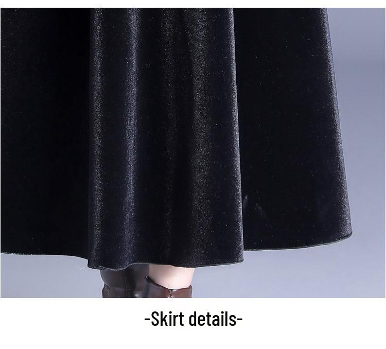2026 New Style High-Waisted Wool Blend Reversible Velvet A-Line Mid-Length Skirt with Print