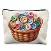 Creative Sewing Theme Print Makeup Bag Polyester Zipper Pouch Button Yarn Cat Pattern Organizer for Travel Daily Use 21.5x15cm