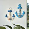 Artă de perete din lemn nautică de 13" cu sfoară de cânepă Ornament de perete cu tematică de plajă costieră cu scoici și stele de mare pentru casă, baie, living
