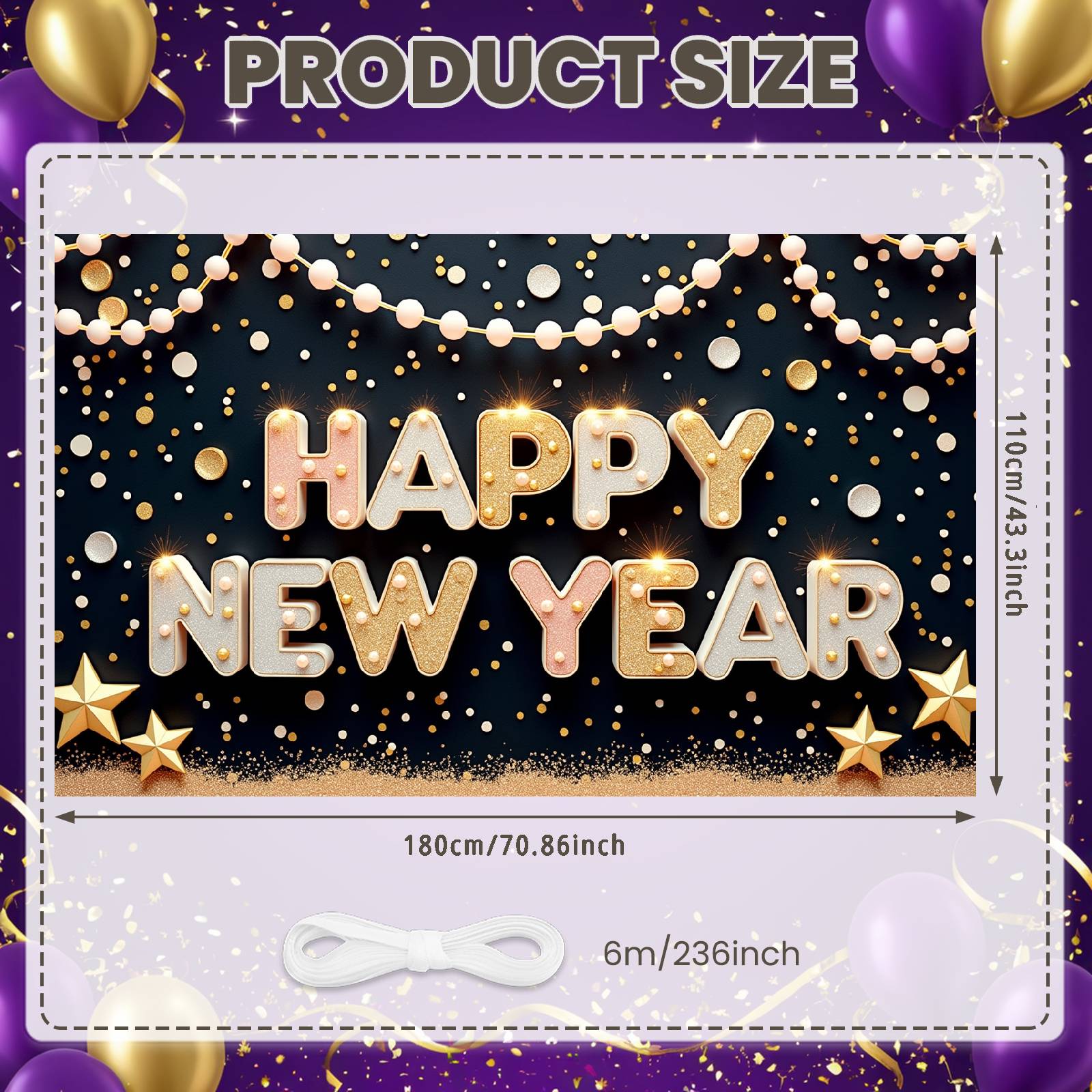 Festive Holiday Background Golden Stars New Year Decor Backdrop New Year Celebration Banner Gold Glitter New Year Display