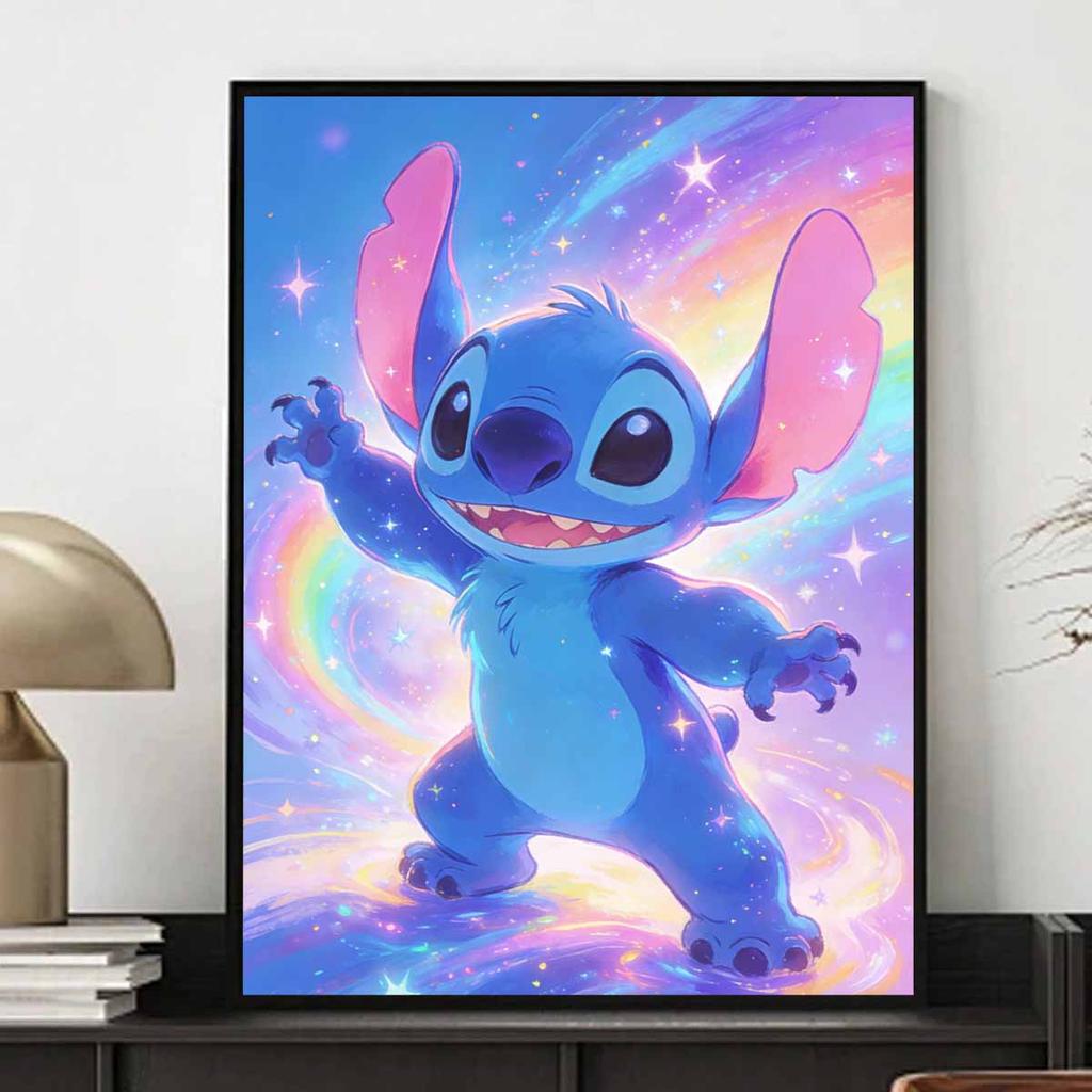 Disney 5D DIY All Diamond Art Painting Kit Stitch With Rainbow Sparkle Home Decor Gift