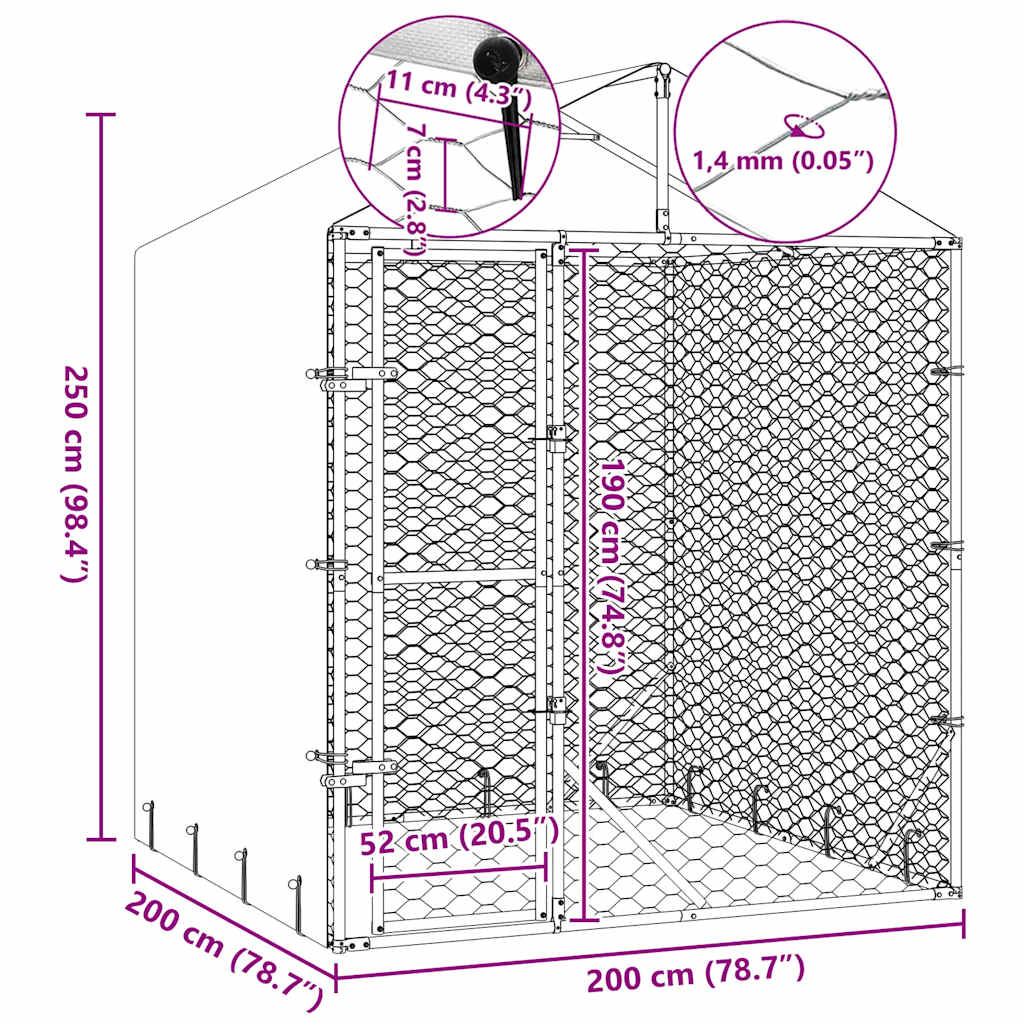 Outdoor Dog Kennel with Roof Silver 2 x 2 x 2.5 m Galvanized Steel