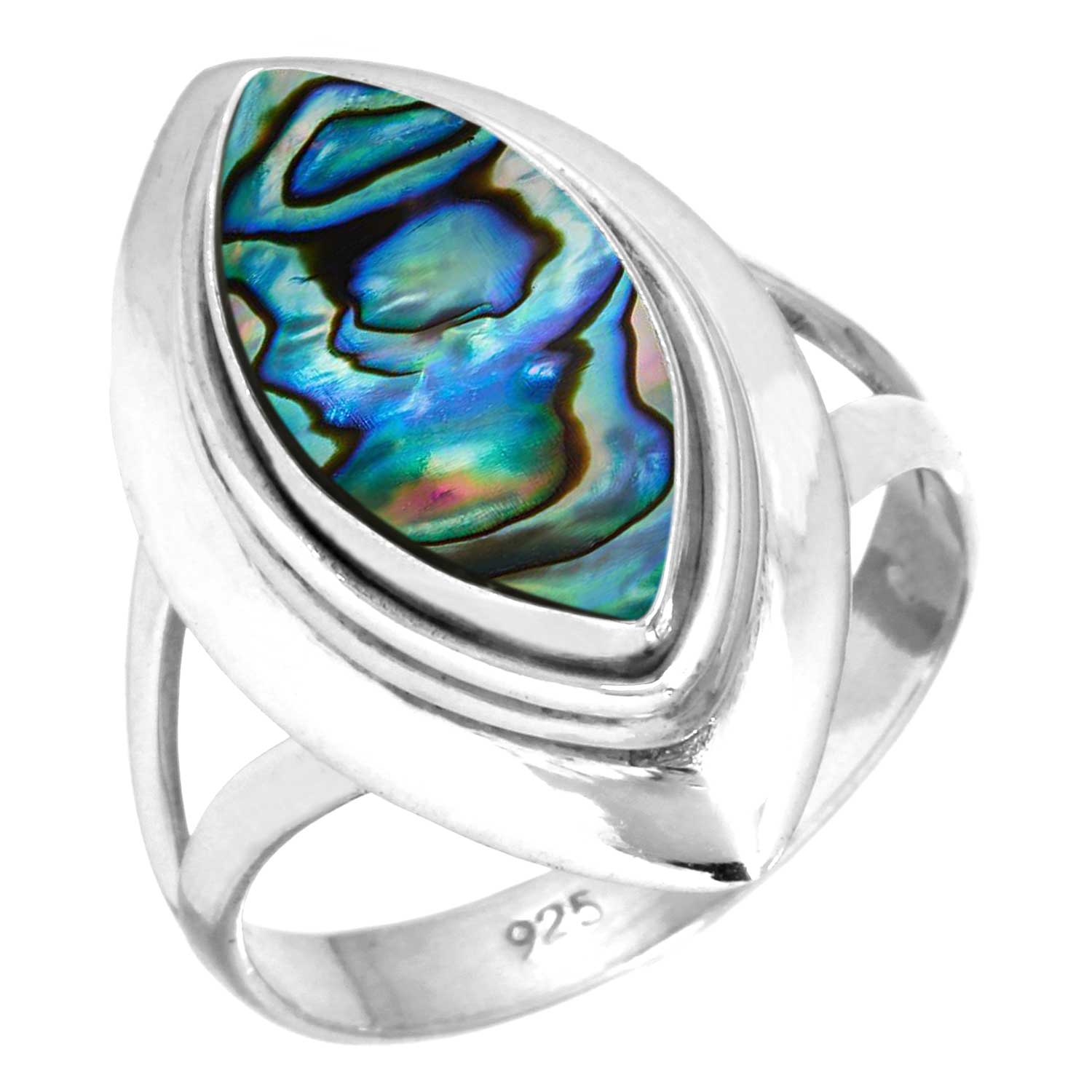 

Кольцо из стерлингового серебра 925 пробы Женское с драгоценным камнем Ручная работа Ювелирные изделия Пасхальный подарок Аквамарин Халцедон Раковина Абалон Голубой Солнечный камень Лабрадорит Пренит Мода 9.5