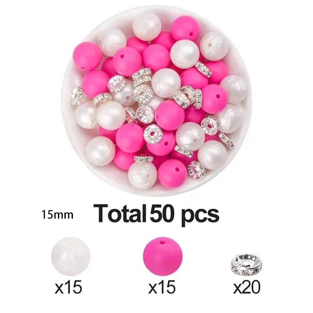 50/100PCS mixed silicone beads, 12mm/15mm DIY craft beads, suitable for keychains, bracelets, necklaces, and jewelry making