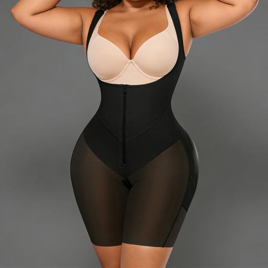 Body gainant à braguette zippée pour femmes Post-partum Faja Contrôle du ventre Rehaussement des hanches Shapewear Respirant Bretelles réglables Contrôle fort Sans couture
