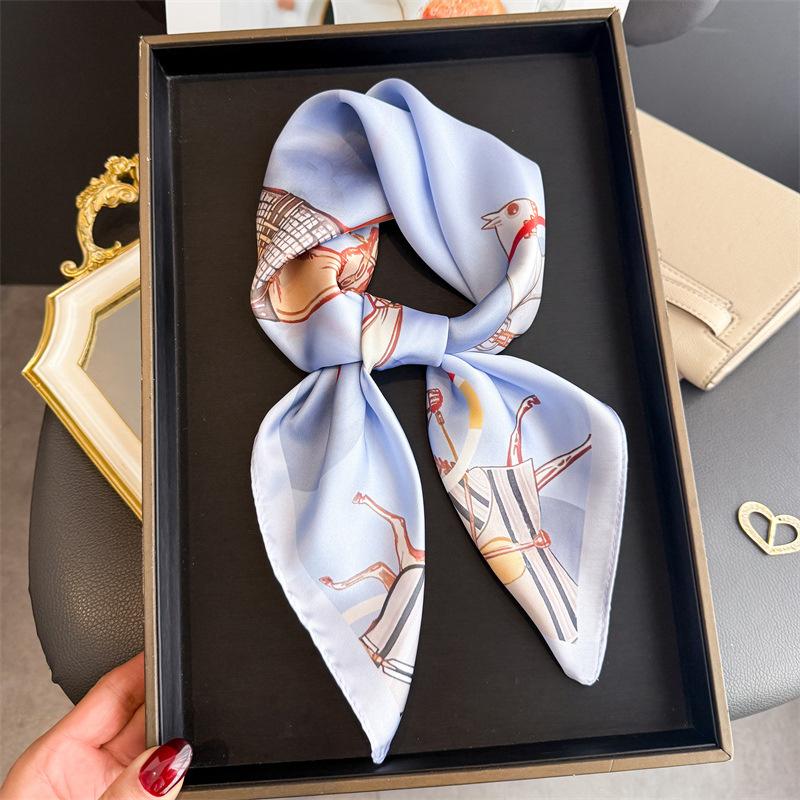 

Silk Square Scarf Women Luxury Horse Print Soft Satin Kerchief Hairband Neckerchief Head Hijab Lady Headband Foulard Bag Ribbon 70x70 cm