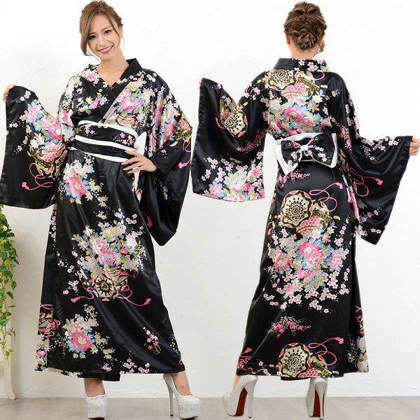 

Japanese Traditional Women s Formal Yukata Anime Kimono Costume for Performance and Photo Shoots One Size чёрный