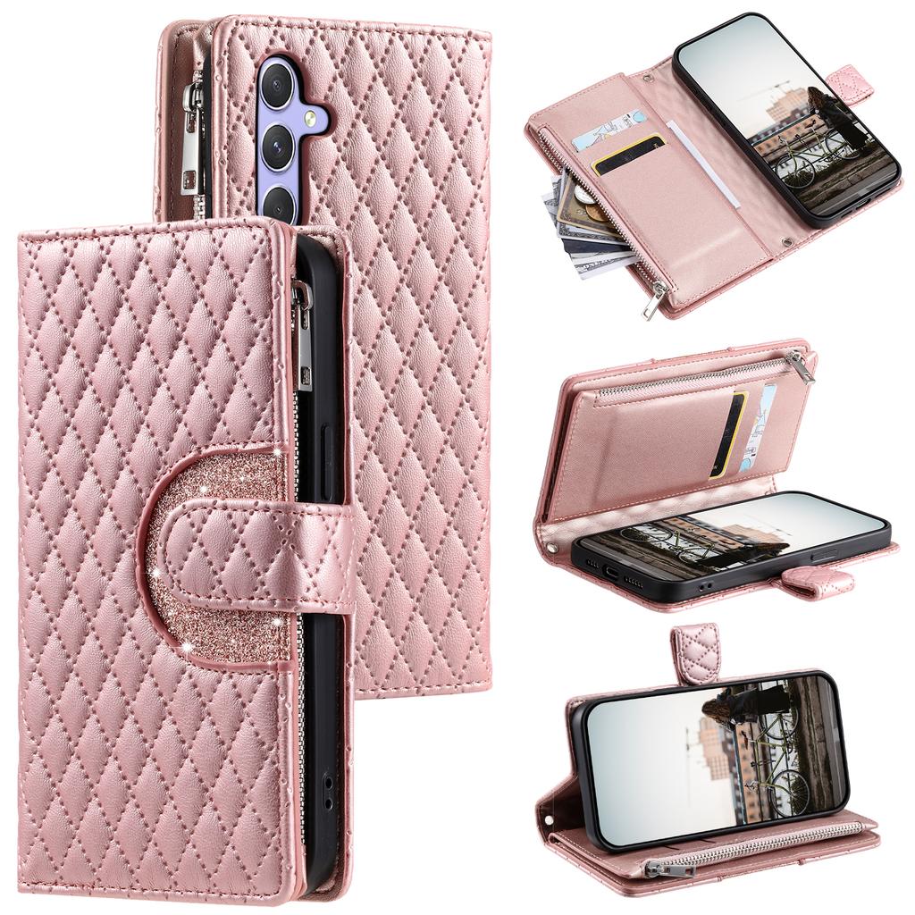 Style 012 for Samsung Galaxy A56 5G Case Zipper Pocket Glitter Leather Phone Cover