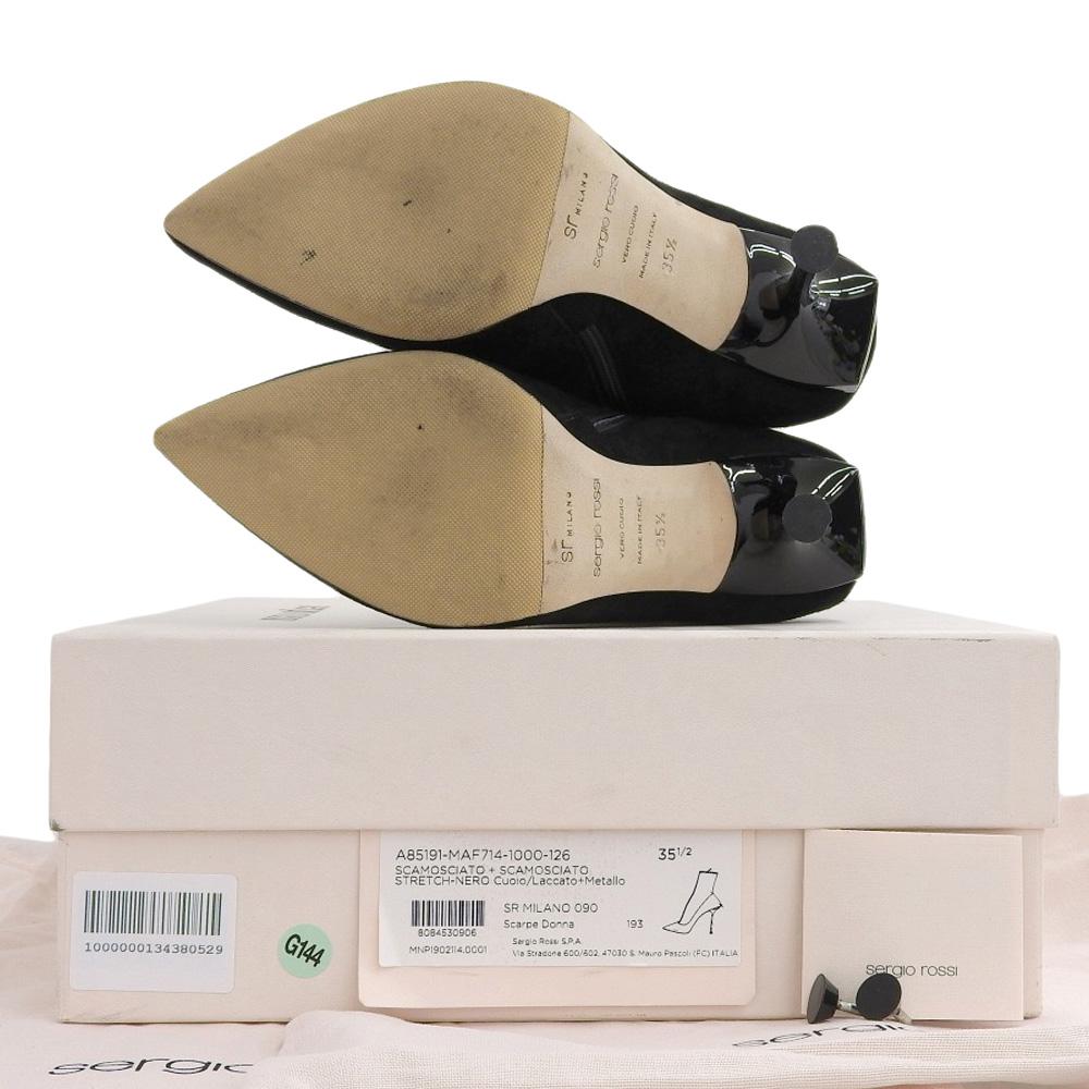 Sergio Rossi Suede Stretch Ankle Boots for Women, Black, Size 35 1/2, A85191 Shoes 35.5 blackUsed