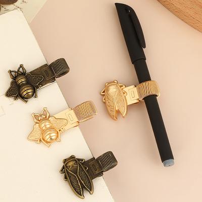 Insect Themed Metal Pen Clip with Spring Vintage Bee/Cicada Design Metal Clamp for Notebooks Journals School Office Supplies
