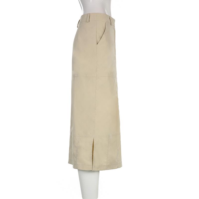 Women Skirts Streetwear Side Slit Retro Sexy Irregular Summer Elegant New Fashion Design A-Line Womens Solid Cargo Y2k Skirt