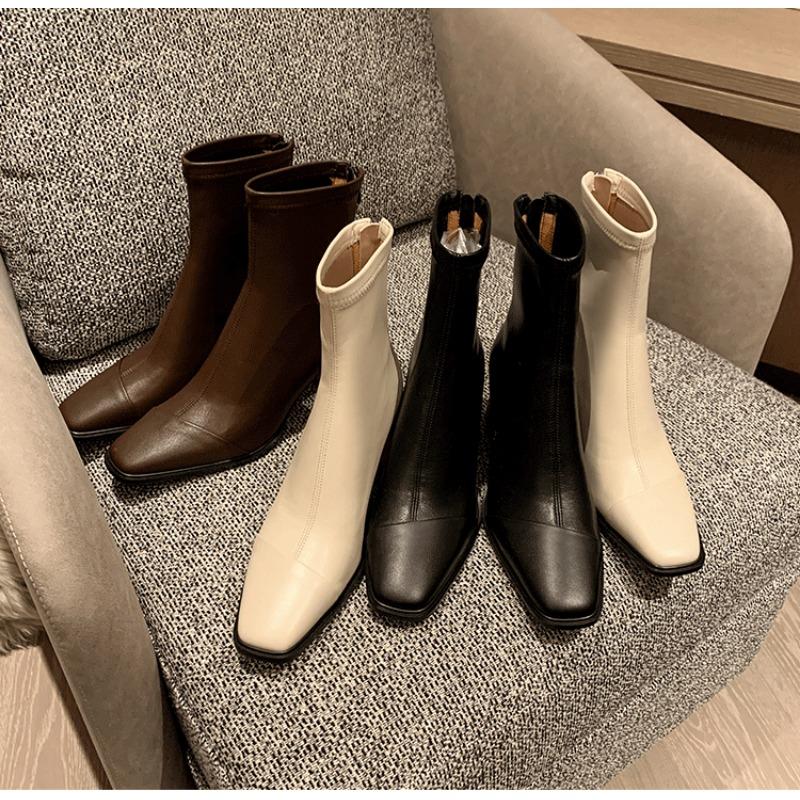 Fashion New Ankle Boots Women's Thick Heel Spring Summer Autumn Single Boots Pointed High Heels Shoes Mid-heel Fashion Short Boots