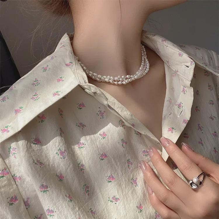 Collier Élégant de Perles d'Eau Douce Grain de Riz Français - Féminin, Tendance, Bijou de Clavicule Féérique pour Femmes