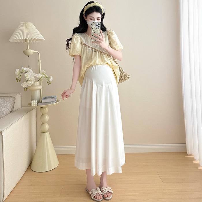 

2026 Summer Fashionable Maternity Two-Piece Set: Loose Korean Top + Belly Support Skirt XXL