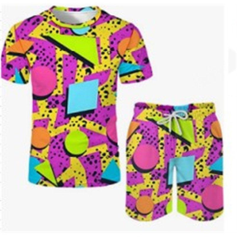 Geometry Retro 80s 90s 3D Print Men's Suits New T-Shirts Shorts 2-Piece Sets Casual Tracksuits Streetwear Oversized Man Clothing