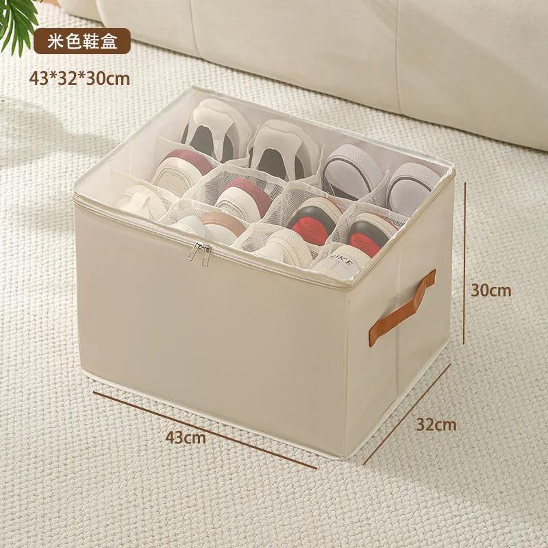 1Pcs Fabric Shoe Organizer Foldable Shoe Storage Bin with Clear Lid Shoe Storage Box Adjustable Dividers for Sneakers Loafers