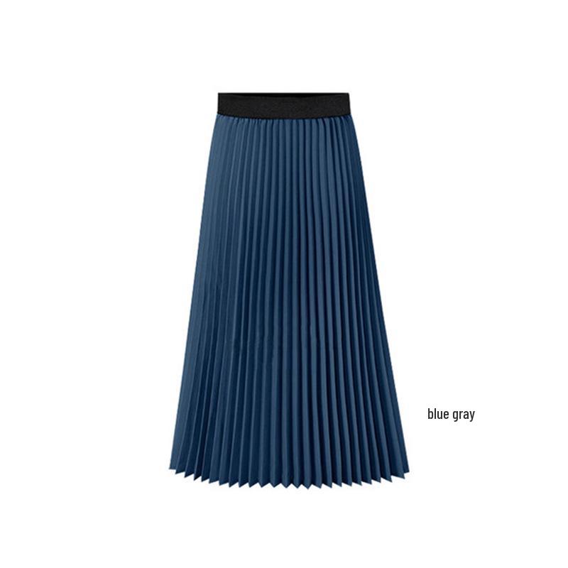 Women's Plus Size Chiffon Pleated A-Line Skirt - Summer Korean Style, High Waist, Medium to Long Length