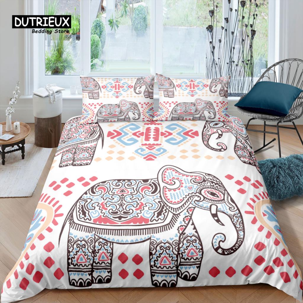 Home Living Luxury 3D Lotus Ethnic Elephant Bedding Set Duvet Cover Pillowcase Kids Bedding Set Queen And King Eu/Us/Au/Uk Size