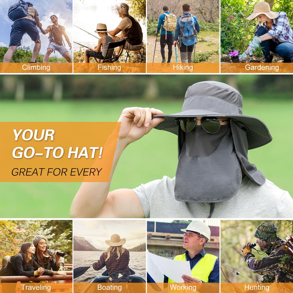 Fishing Hat Breathable Wide Brim Sun Protective Portable Outdoor Sun Hat with Detachable Neck Flap for Beach Outdoor