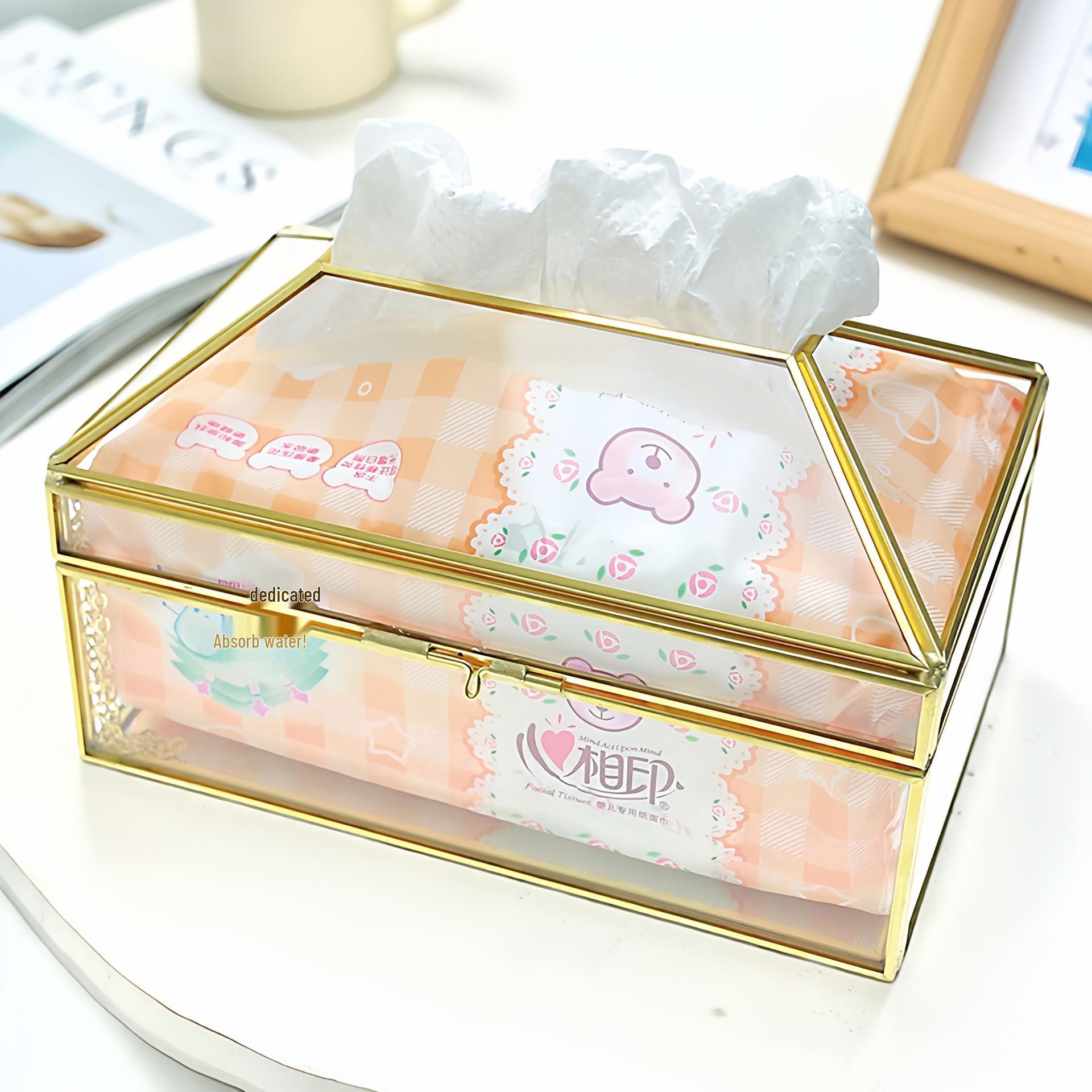 

Nordic Glass Tissue Box: Waterproof, Creative Design for Home, Hotel, or Office 19.5 x 12.5 x 11 cm золотой