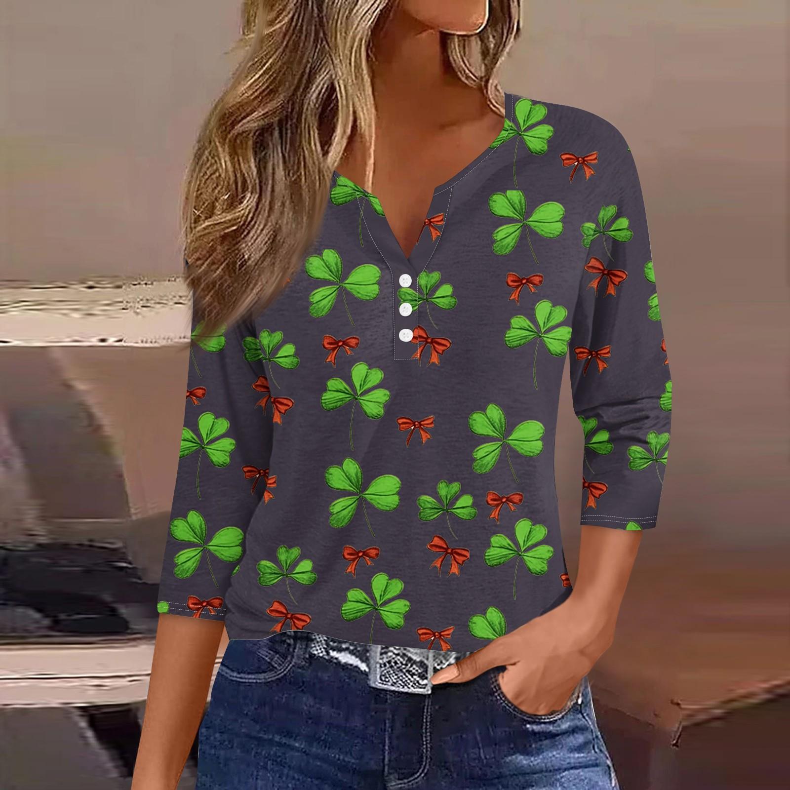 

Рубашки с рукавом 3/4 для женщин, милые футболки с графическим принтом, блузки, повседневные блузки, туники с V-образным вырезом, топы St. Патрика M