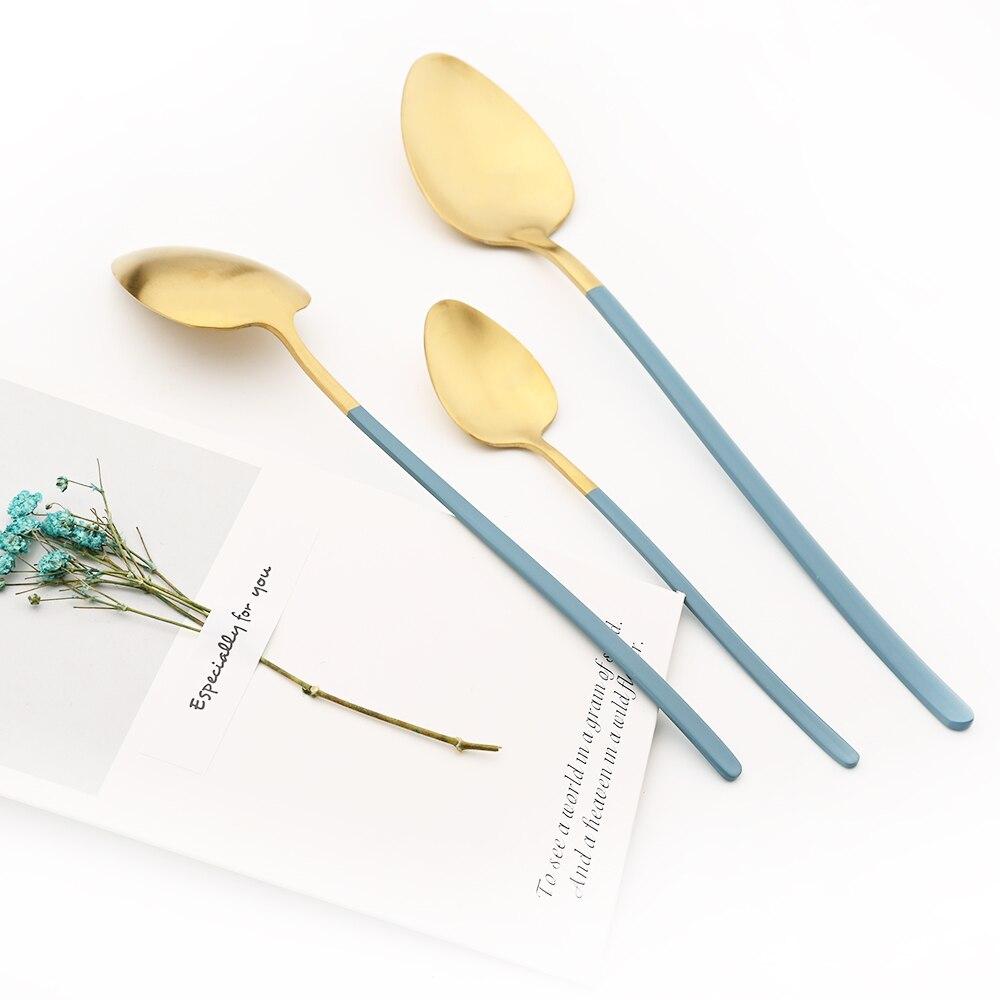 Furculiță Linguriță Cuțit Bețișoare Set de tacâmuri Blue Gold Set din oțel inoxidabil 304 linguriță Argintărie Set de veselă pentru cină Dropshipping