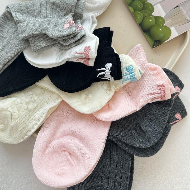 Female Summer Breathable Mesh All Match Heel Bow Short Tube Socks